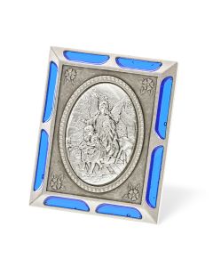 Guardian Angel Antiqued Silver Metal Plaque with Blue Accents