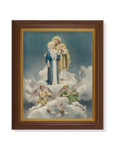 10 1/2" x 12 1/2" Walnut Finish Beveled Frame with 8" x 10" Jesus and Mary Textured Art