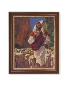 13 1/2" x 16 9/16" Walnut Finished Frame with 11" x 14" Hook: The Good Shepherd Textured Art