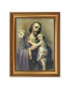 15 1/2" x 19 1/2" Antique Gold Leaf Beveled Frame with Bead Inlay and 12" x 16" St. Joseph Textured Art