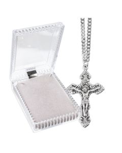 1 3/4" Antique Silver Oxidized Crucifix on a 24" Chain