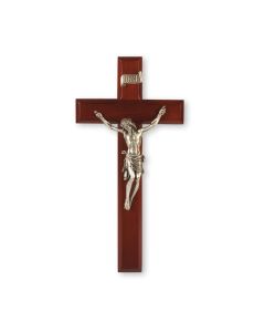 11" Dark Cherry Wood Cross with a Fine Pewter Corpus