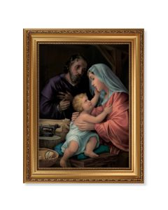 15 1/2" x 19 1/2" Antique Gold Leaf Beveled Frame with Bead Inlay and 12" x 16" The Holy Family Textured Art