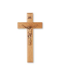 10" Oak Wood Cross with a Museum Gold Finish Corpus