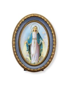 5 1/2" x 7 1/2" Oval Gold-Leaf Frame with a Our Lady of the Miraculous Medal Print-P65
