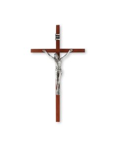 10" Wood Crucifix with Silver Finish Corpus-P65
