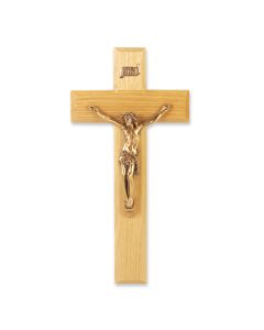 9" Oak Cross with Museum Gold Tone Corpus