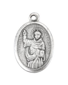 1" Oval Antiqued Silver Oxidized Saint Vincent Ferrer Medal