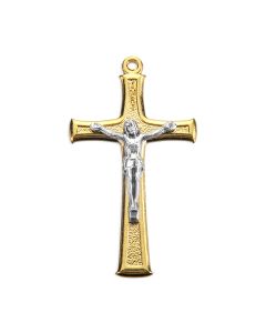 1 3/4" Gold Finished Crucifix with Antiqued Silver Oxidized Corpus