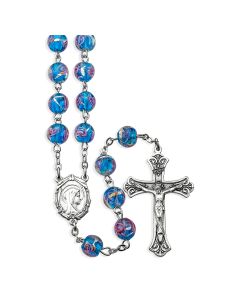 Blue Venetian Rose Bead Rosary, Boxed