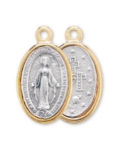 1" Silver Oxidized Miraculous Medal with Gold Rim