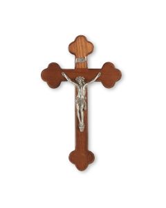 10" Latin Style Walnut Wood Crucifix with Antiqued Fine Pewter Corpus