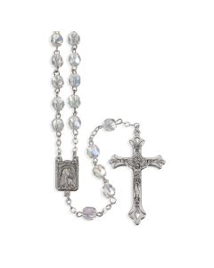 Crystal Aurora Borealis Glass Bead Rosary with Deluxe Center and Crucifix