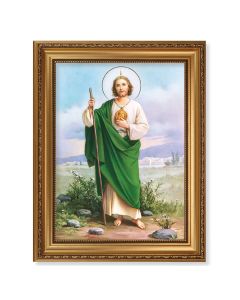 15 1/2" x 19 1/2" Antique Gold Leaf Beveled Frame with Bead Inlay and 12" x 16" St. Jude Textured Art