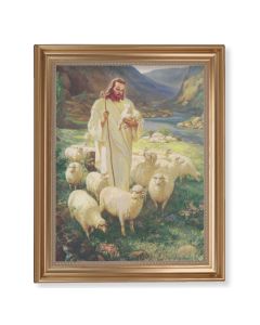13 1/2" x 16 9/16" Gold Leaf Antique Finished Frame with 11" x 14"  Sallman: Good Shepherd Textured Art