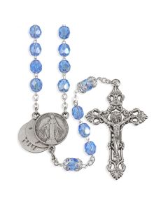 7mm Sapphire Aurora Borealis Mystery Center Rosary 