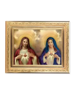 8 1/4" x 10 1/4" Gold Ornate Frame with a 6" x 8" The Sacred Hearts Print
