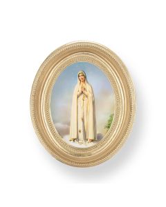 3 1/2" x 4 1/2" Gold Oval Frame with an Our Lady of Fatima Print-P65