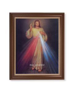 13 1/2" x 16 9/16" Walnut Finished Frame with 11" x 14" Divine Mercy Spanish Textured Art
