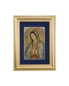 5 1/4" x 6 3/4" Gold Leaf Frame-Navy Blue Matte with a 2 1/2" x 3 3/4" Our Lady of Guadalupe Print