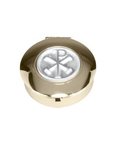 1 1/2" Diameter 1/2" Deep 24kt Gold Plated "CHI-RHO" Pyx. Holds Six to Nine Hosts
