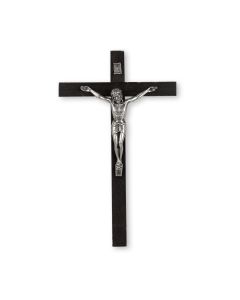 10" Italian Palisander Wood Cross with Antiqued Silver Finished Corpus