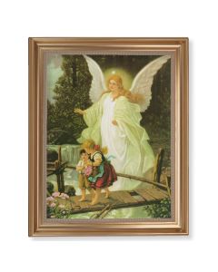 13 1/2" x 16 9/16" Gold Leaf Antique Finished Frame with 11" x 14"  Guardian Angel Textured Art