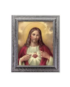 10 1/2" x 12 1/2" Grey Oak Finish Frame with an 8" x 10" Sacred Heart of Jesus Print