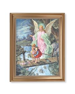 13 1/2" x 16 9/16" Gold Leaf Antique Finished Frame with 11" x 14"  Guardian Angel Textured Art