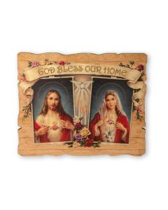 5 1/4" x 4 1/4 " The Sacred Hearts Small Vintage Wooden Plaque
