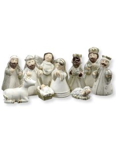 10 Pc 3" White Resin Glitter with Gold Accent Nativity Set