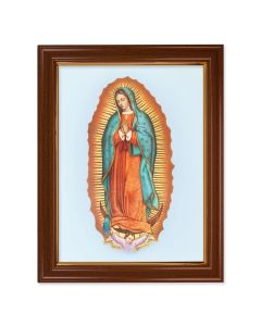 15 1/2" x 19 1/2" Walnut Finish Frame with Gold Accent and a 12" x 16" Our Lady of Guadalupe Textured Art