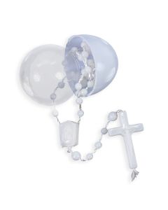White Bead Corded Rosary in a Plastic Egg Case-P65