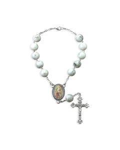 St. Christopher White Glass Bead Auto Rosary