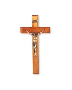 12" Cherry Wood Cross with Museum Gold Tone Corpus
