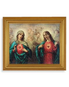 10" x 12" Gold Leaf Finish Beveled Frame with 8" x 10" The Sacred Hearts Textured Art
