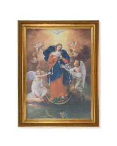 23.5" x 31" Antique Gold Leaf Beveled Frame, Roping Detail with 19" x 27" Our Lady of Untier of Knots Canvas Artwork