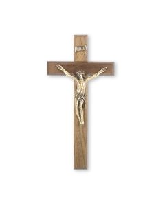 12" Walnut Wood Cross with Museum Gold Finish Corpus