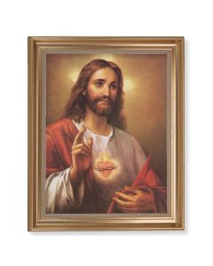 13 1/2" x 16 9/16" Gold Leaf Antique Finished Frame with 11" x 14"  La Fuente: Sacred Heart of Jesus Textured Art
