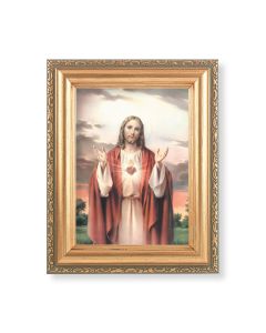 5.5" x 7" Antique Gold Frame with a Sacred Heart of Jesus Print