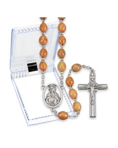 Oval Olive Wood Bead Rosary, Boxed