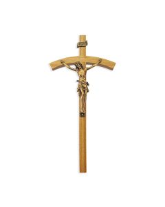 10" Oak Wood Cross with a Museum Gold Finish Corpus