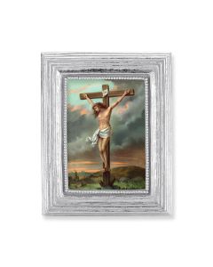 3 3/4" x 4 1/2" Silver Frame with a Crucifixion Print-P65