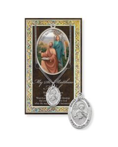 Saint Matthew Genuine Pewter Medal on a 24" Chain with Biography and Picture Folder