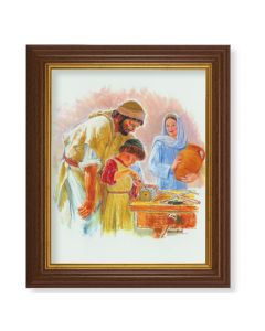 10 1/2" x 12 1/2" Walnut Finish Beveled Frame with 8" x 10" Jesus the Carpenter in Textured Art