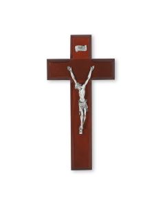 8" Dark Cherry Crucifix with an Italian Silver Finish Corpus