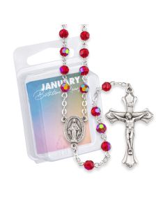 6mm January Garnet Glass Aurora Borealis Birthstone Rosary