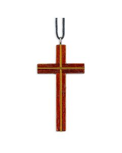 2 1/4" Brown Wooden Cross with a Brass Inlay on a 30" Nylon Cord