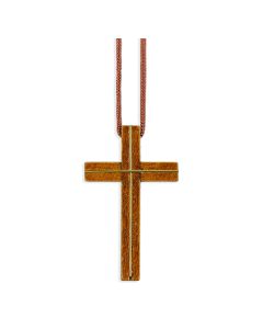 3 1/4" Teak Wooden Cross with a Brass Inlay on a 30" Para Cord