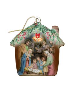 3 1/2" x 3 1/2" Fine Art Wooden Nativity Christmas Ornament